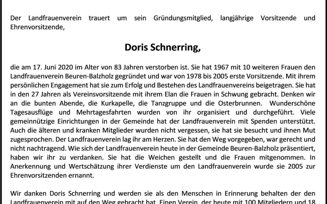 Nachruf Doris Schnerring